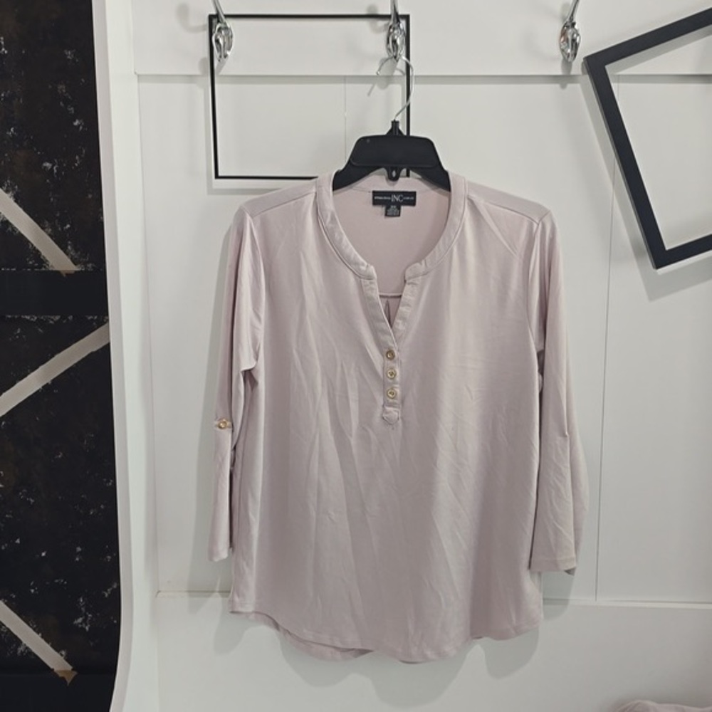 International INC Company-Solid Roll Up Sleeve Blouse - Beige